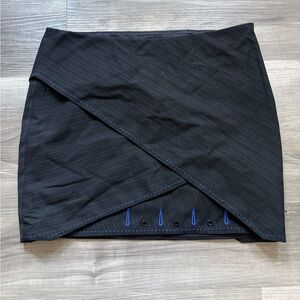 bebe Black Pinstripe Wrap Mini Skirt with Blue Stitching
